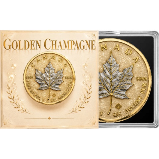 GOLDEN CHAMPAGNE 1 Oz Silver Maple Leaf - Image 4