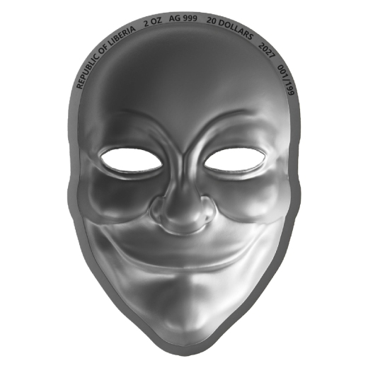 Guy Fawkes Mask Antique 2 oz .999 Silver Coin - Image 2