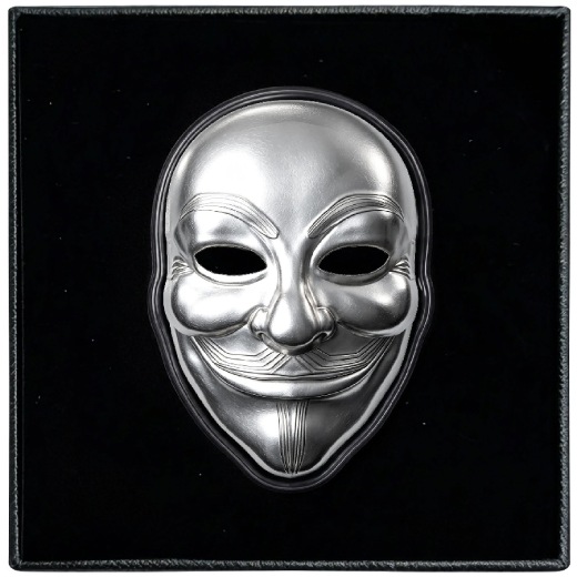 Guy Fawkes Mask Antique 2 oz .999 Silver Coin - Image 3