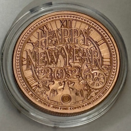 Intaglio mint happy new year 1 Oz copper Round - Image 2