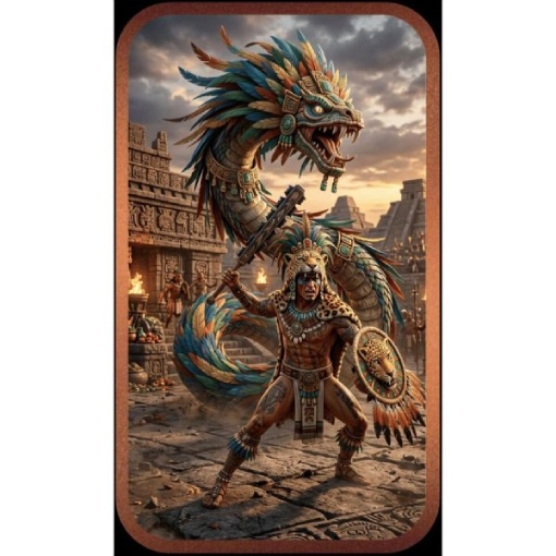 Warrior of Quetzalcoatl Colorized 1 oz Copper Bar