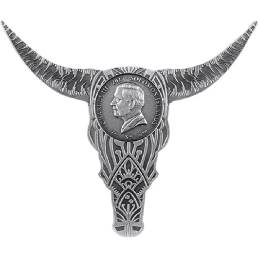 2027 Solomon Islands Buffalo Skull Shaped 2 oz Silver Coin - Image 2
