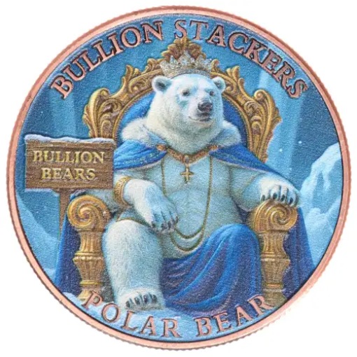 Bullion Stackers Polar Bear Colorized 1 Oz Copper round