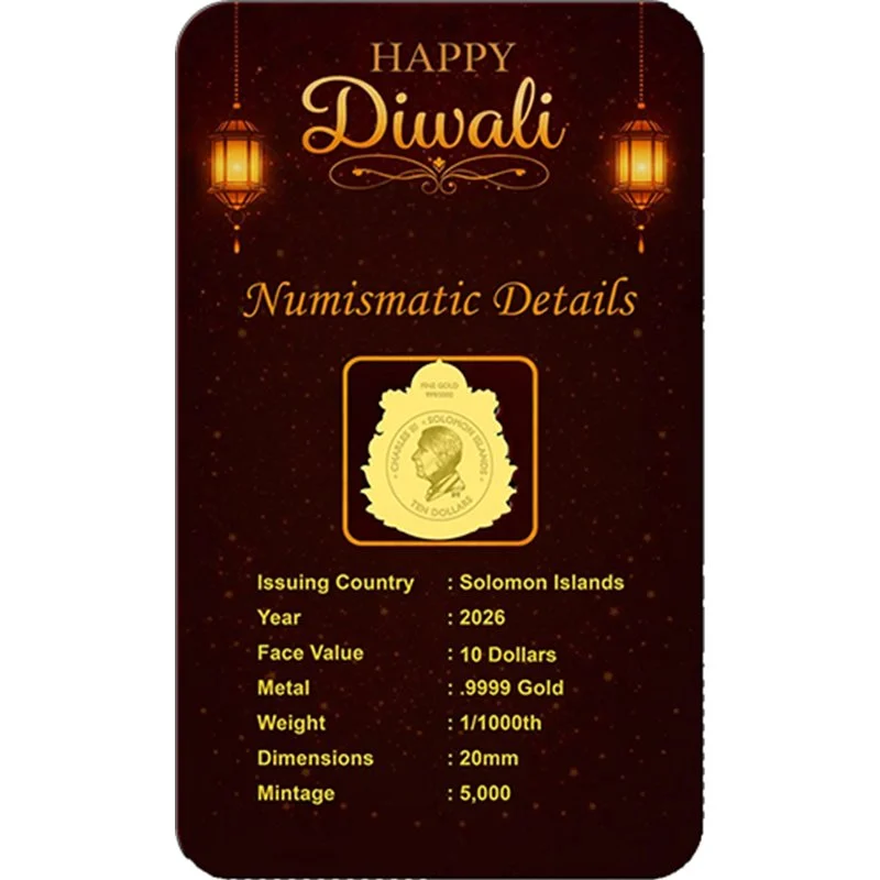 Diwali Shaped 1/1000 oz Gold Coin in Card - Image 4