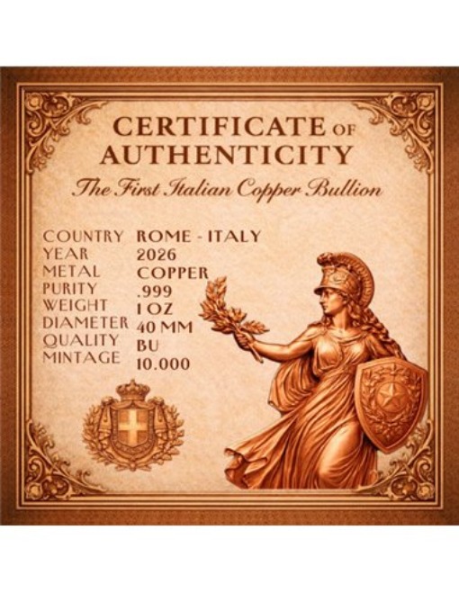 Italia First Italian Bullion 1 Oz Copper Round - Image 3