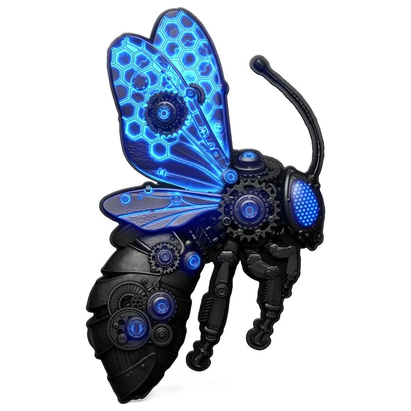 Steampunk Mech Bee Antiqued 2 oz Silver Coin - Image 3