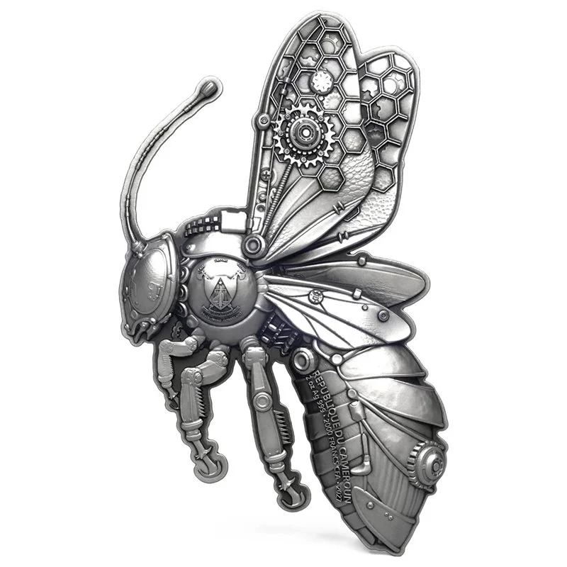 Steampunk Mech Bee Antiqued 2 oz Silver Coin - Image 2