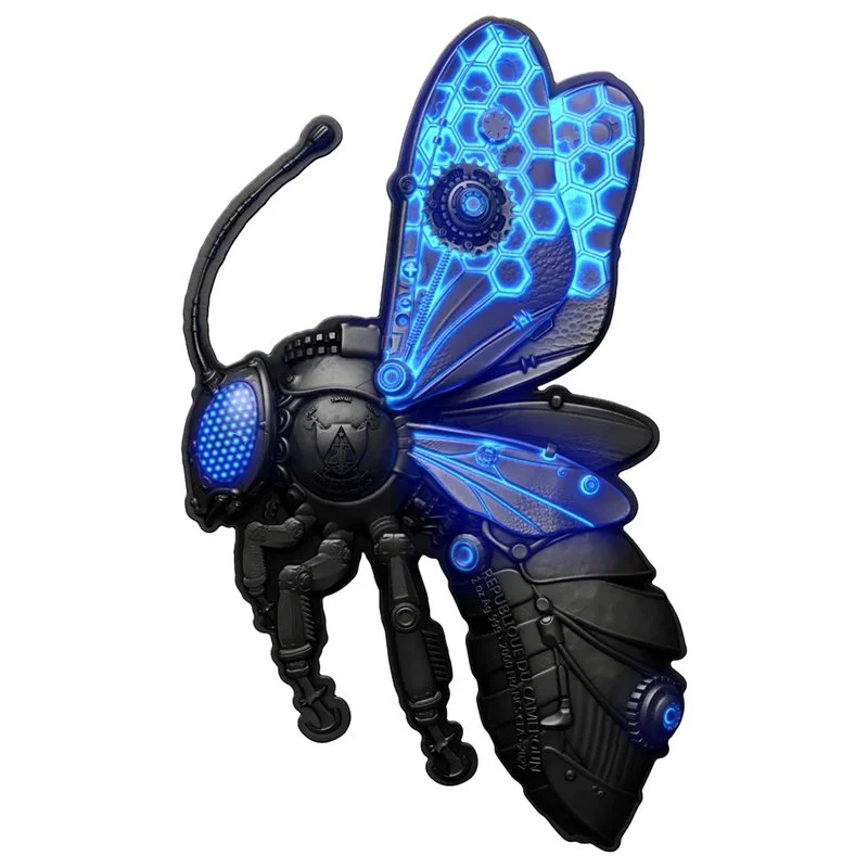 Steampunk Mech Bee Antiqued 2 oz Silver Coin - Image 4