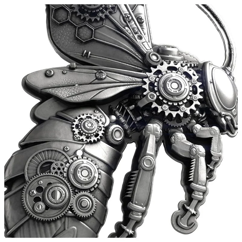 Steampunk Mech Bee Antiqued 2 oz Silver Coin - Image 5