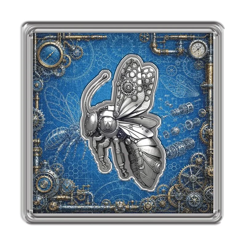 Steampunk Mech Bee Antiqued 2 oz Silver Coin - Image 6