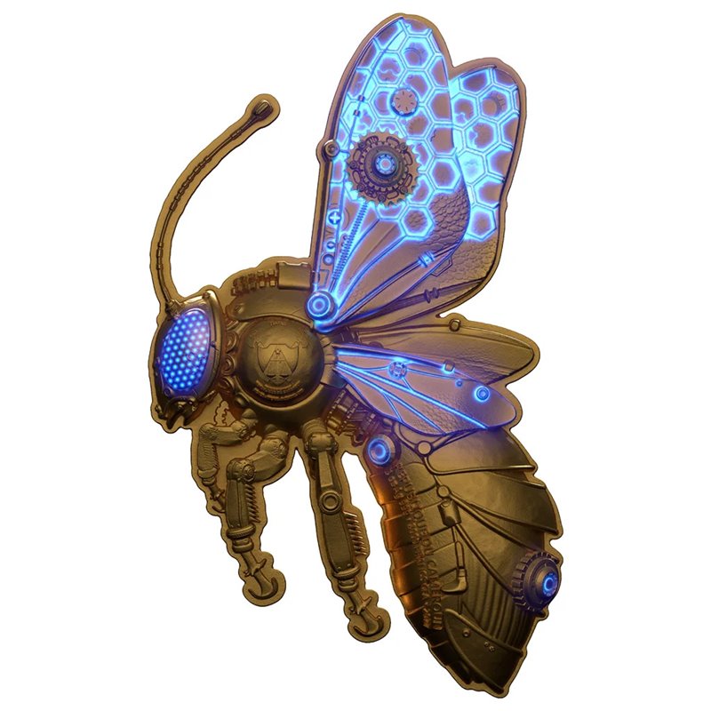 Steampunk Mech Bee Gold Gilded 2 oz Silver Coin - Image 4