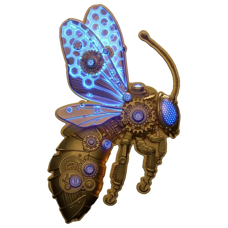 Steampunk Mech Bee Gold Gilded 2 oz Silver Coin - Image 3
