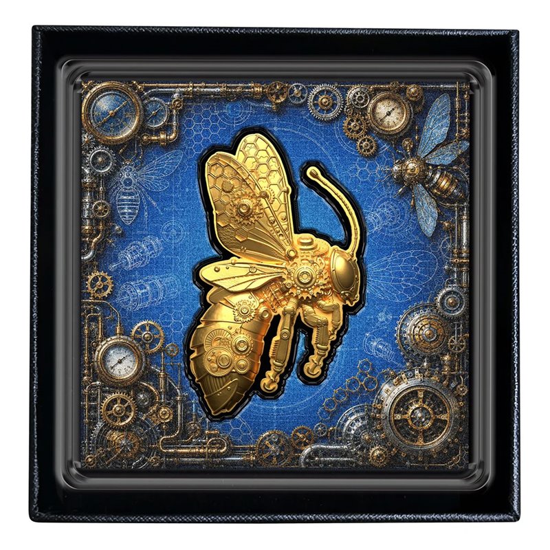 Steampunk Mech Bee Gold Gilded 2 oz Silver Coin - Image 5