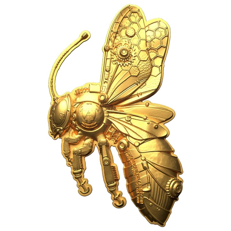 Steampunk Mech Bee Gold Gilded 2 oz Silver Coin - Image 2