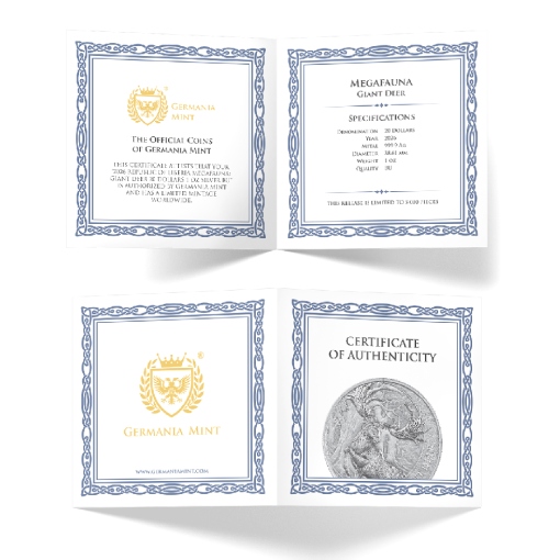 Megafauna Giant Deer 1 Oz Silver BU Coins - Image 3